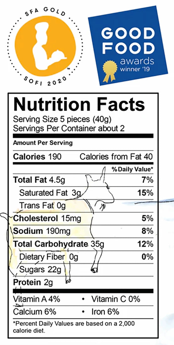 Big Picture Farm caramels nutrition facts label — Good Food Award winner 2019 SOFI Gold 2020 goat milk caramels Vermont