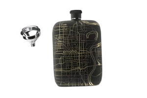 Well told brand Omaha flask in Black with stainless steel flask funnel