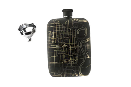 Well told brand Omaha flask in Black with stainless steel flask funnel