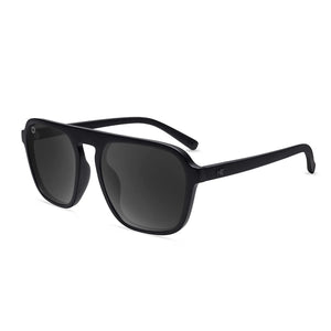 Knockaround Pacific Palisades sunglasses Black on Black Smoke — matte black aviator frame polarized smoke lenses men's retro sunglasses white background