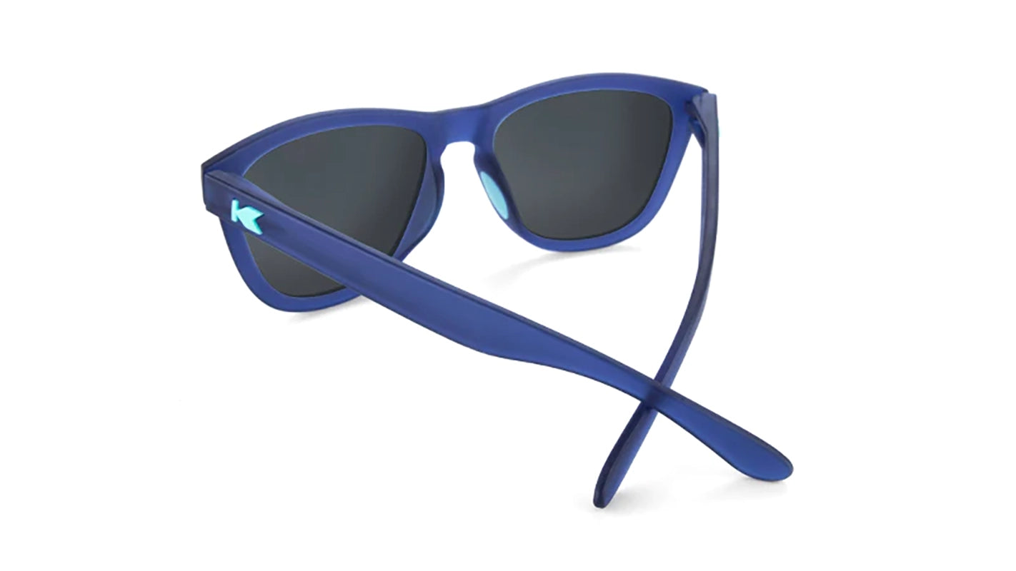 Knockaround Premiums Sport Sunglasses in rubberized navy color with Mint Lenses rear view