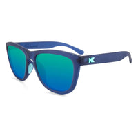 Premiums Sport sunglasses in rubberized navy with mint lenses, angled view, The Simple Man