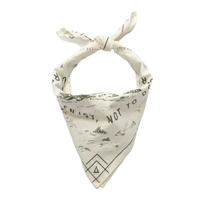 Protect our Forests Bandana in white tied up like a neck tie