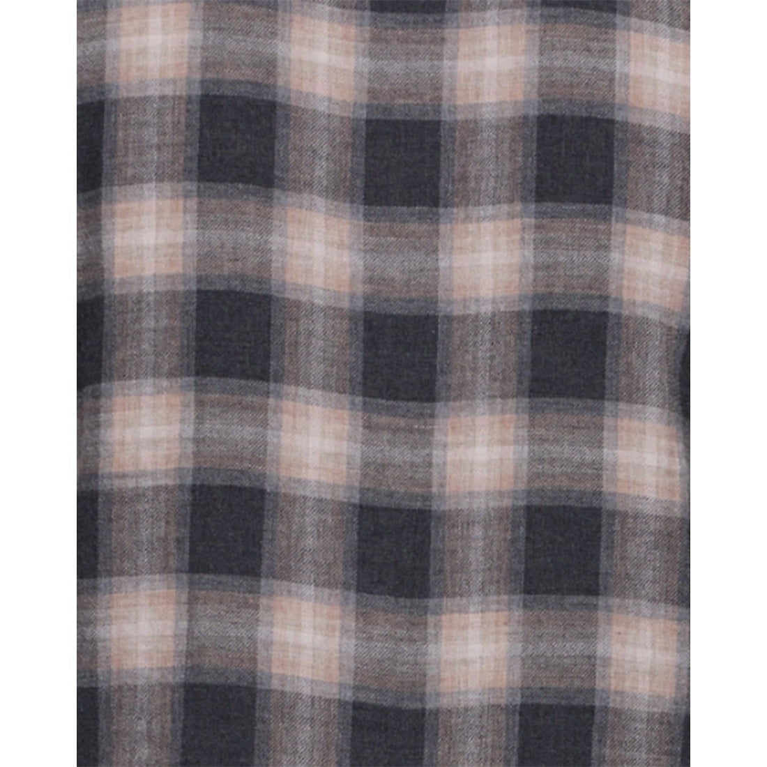 Close-up of the charcoal and taupe plaid fabric