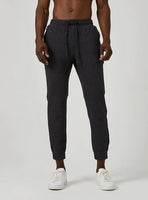 Model Wearing Restoration joggers in charcoal front view