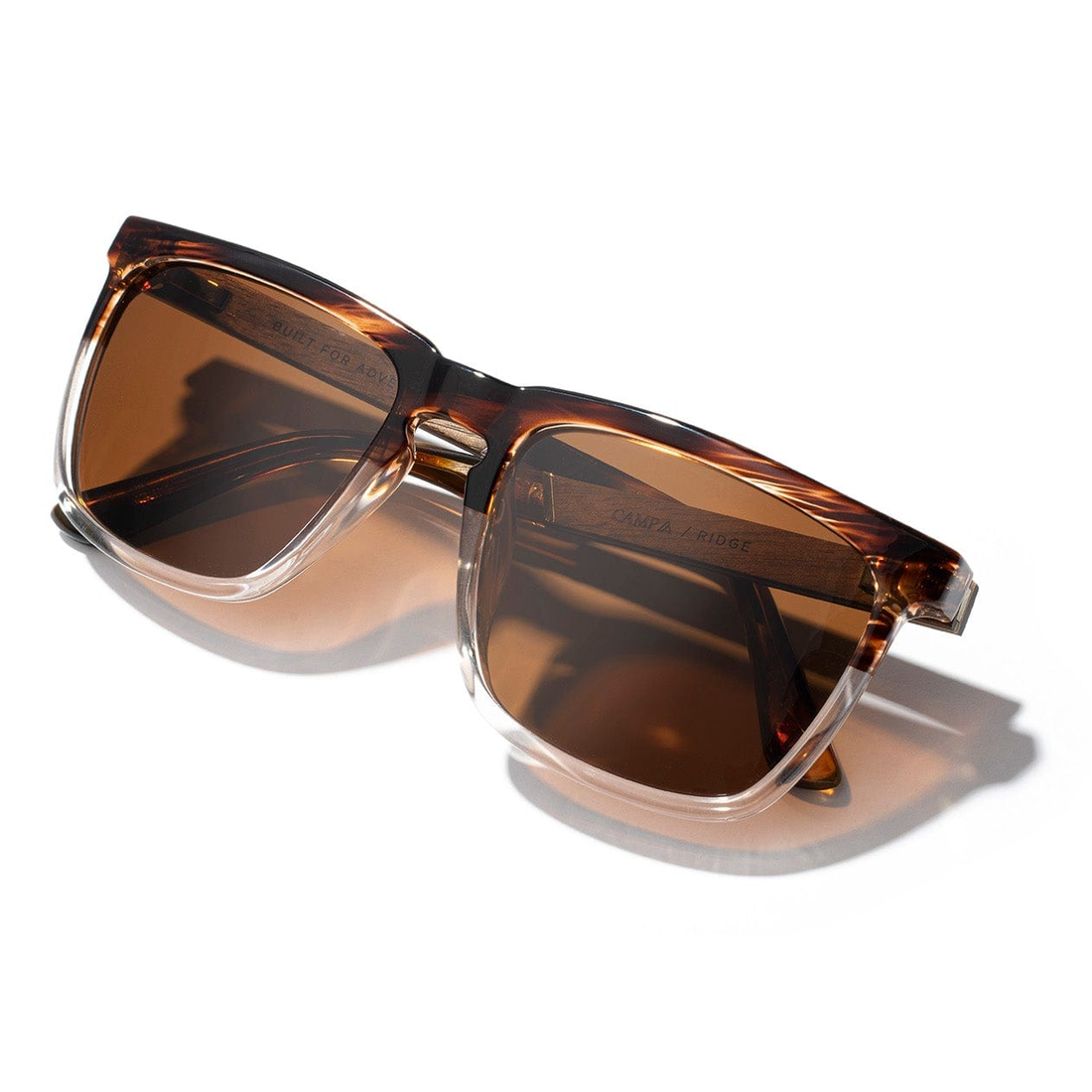 Ridge Sunglasses with whiskey soda frame and brown polarized lenses, three-quarter view