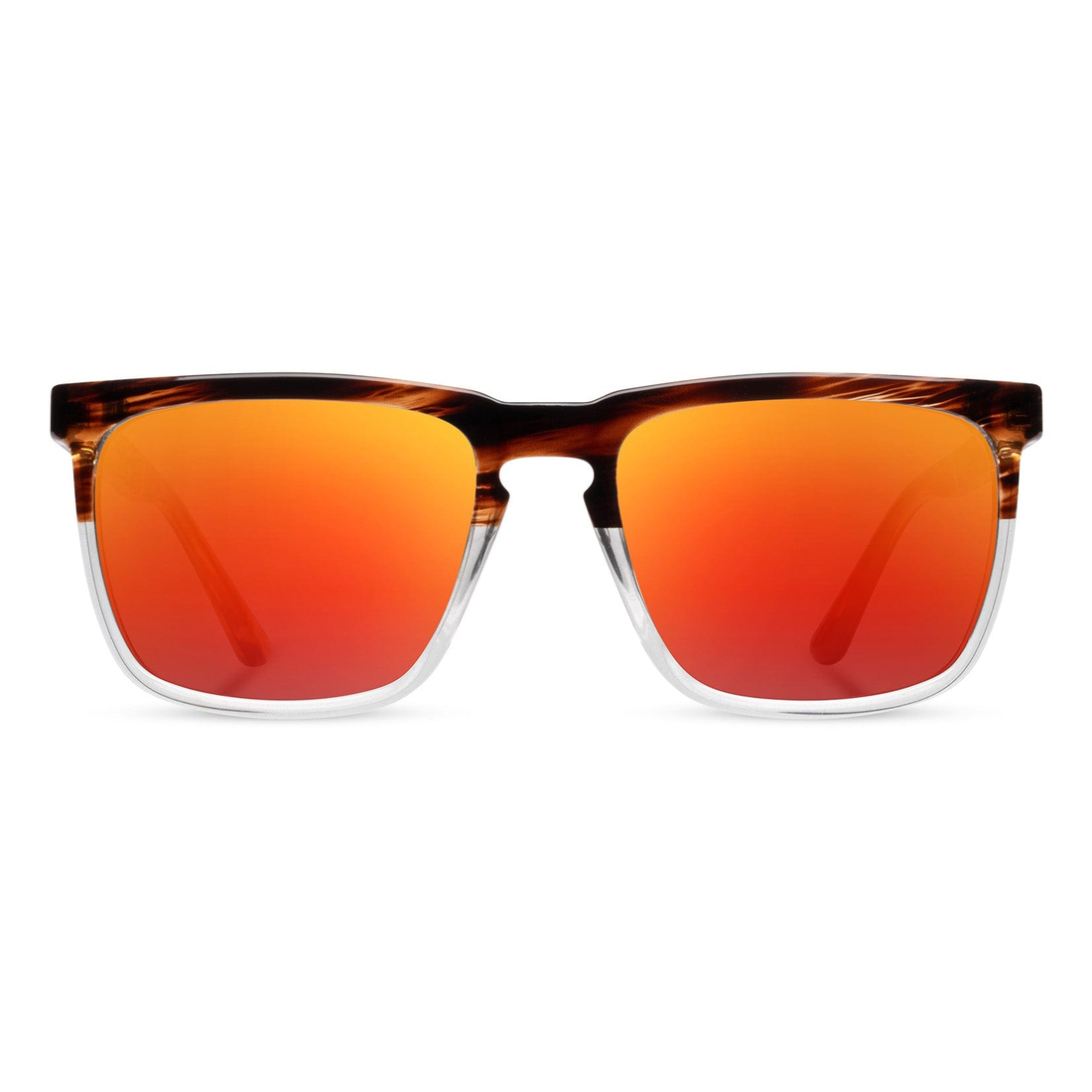 Ridge Sunglasses with whiskey soda frame and HD Plus solar flash polarized lenses, front view