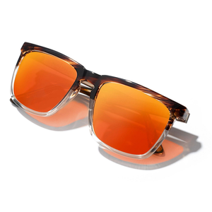 Ridge Sunglasses with whiskey soda frame and HD Plus solar flash polarized lenses, three-quarter view