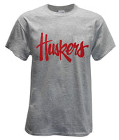 Vintage Huskers T-shirt in heather grey with red print