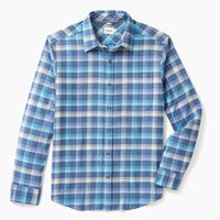 Fair Harbor Seaside flannel in blue waves color, Flat lay view