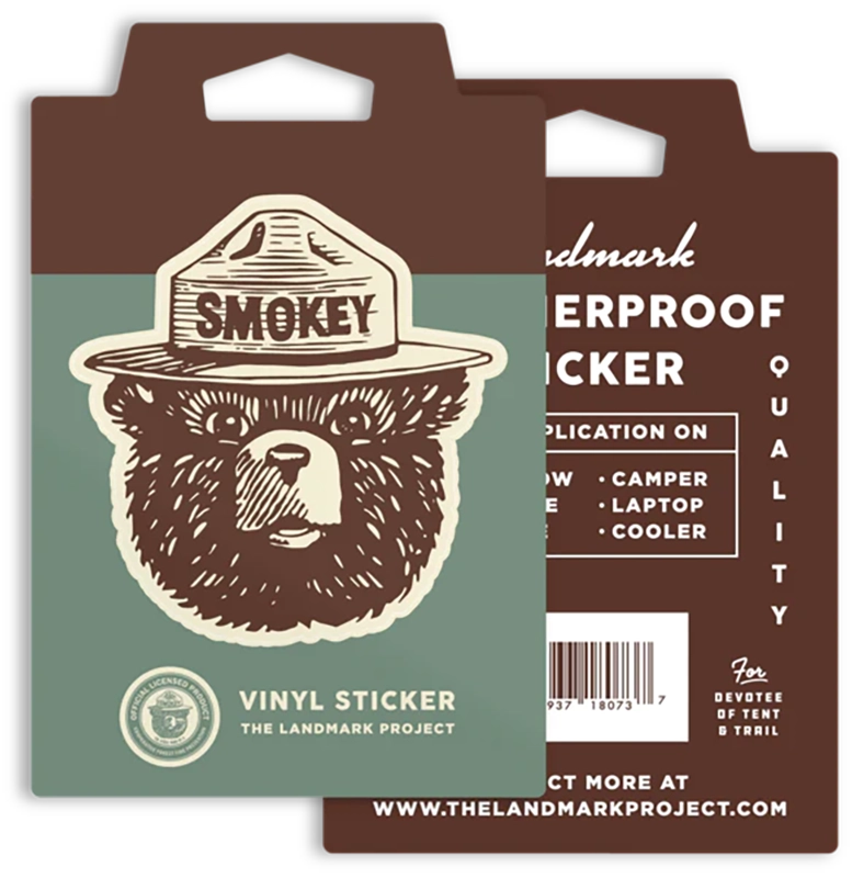 Smokey the bear Logo sticker on backing package