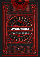 Front of the Star Wars Dark Side playing cards box with red embossed Imperial graphics and Star Wars logo, photographed close-up