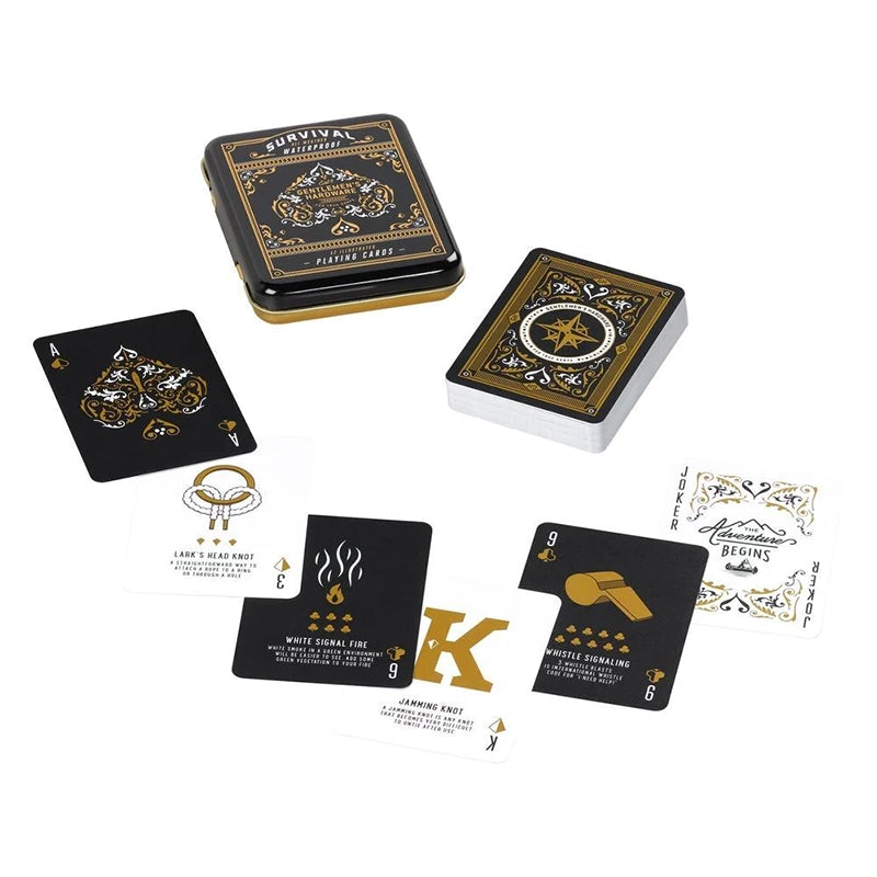 Gentleman's Hardware Survival Playing cards in packaging tin example cards showing