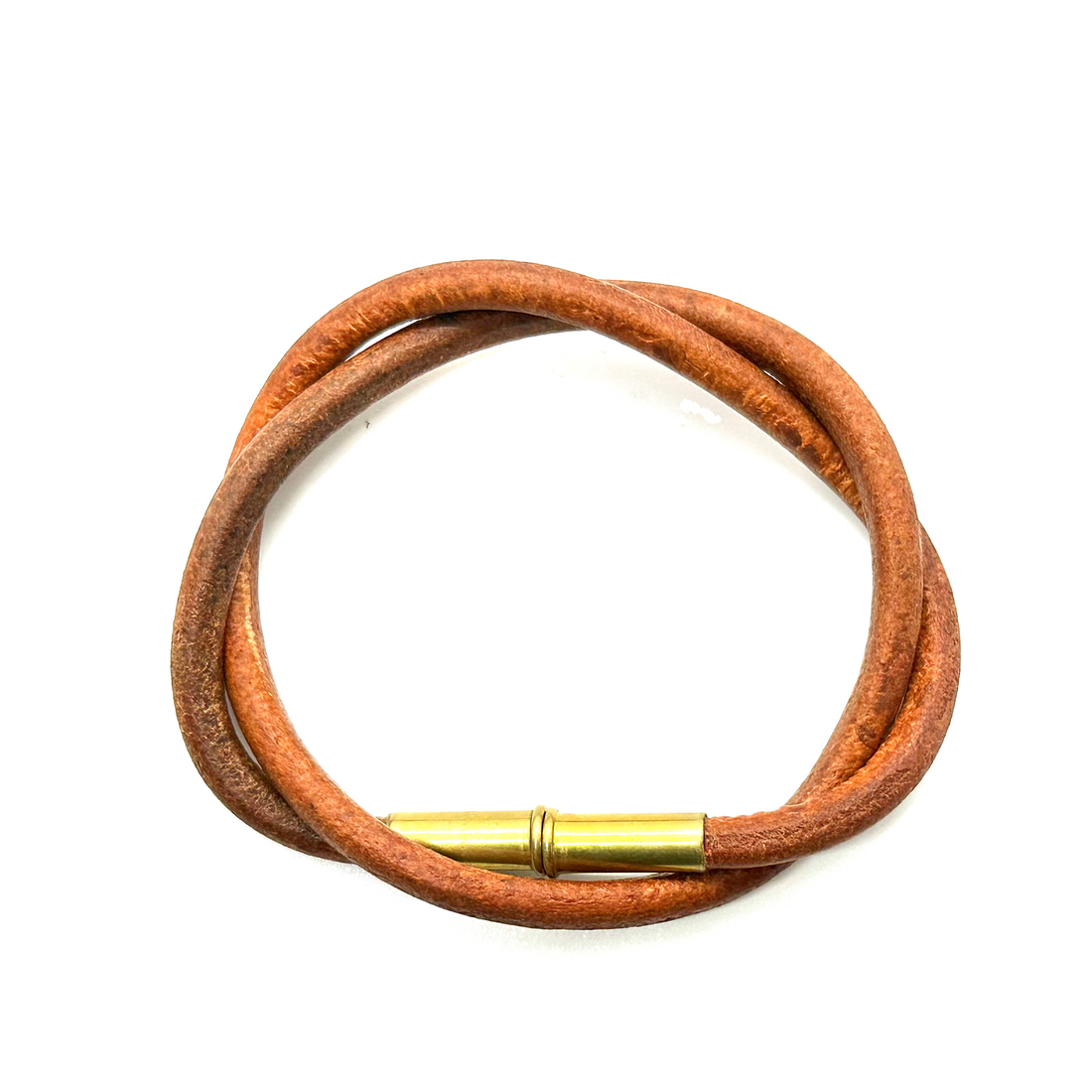 Tres Cuervos Flint double wrap bracelet with .22 shell magnetic closer in Tan leather