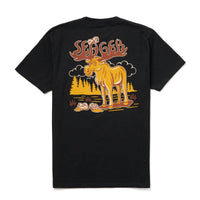 Back view of black Tipsy Moose t-shirt with colorful moose and beer can artwork for men
