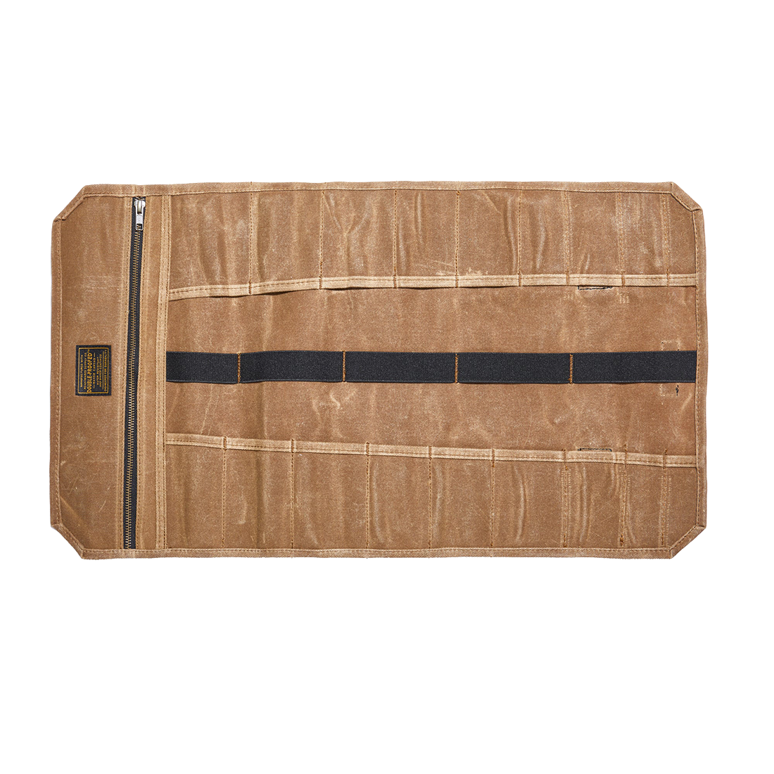 Readywares Tool Roll, open flat view showing interior pockets and elastic strap