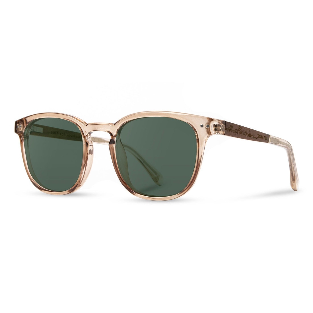 Topo Joshua Tree National Park Edition sunglasses desert frame, angled side view showing the walnut temple