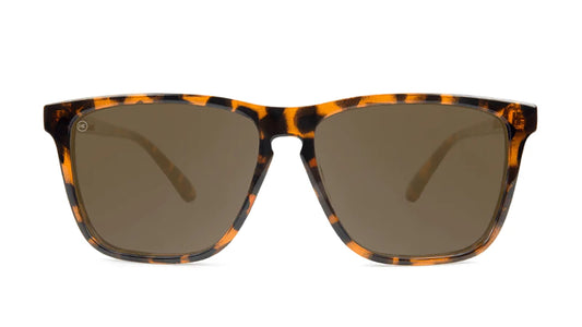 Knockaround Fast Lanes Sunglasses in Glossy Tortoise shell with amber lenses, front view