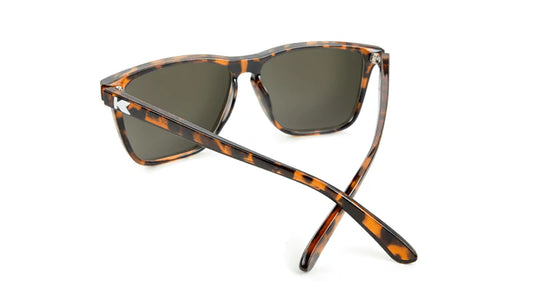 Knockaround Fast Lanes Sunglasses in Glossy Tortoise shell with amber lenses, rear  angled view