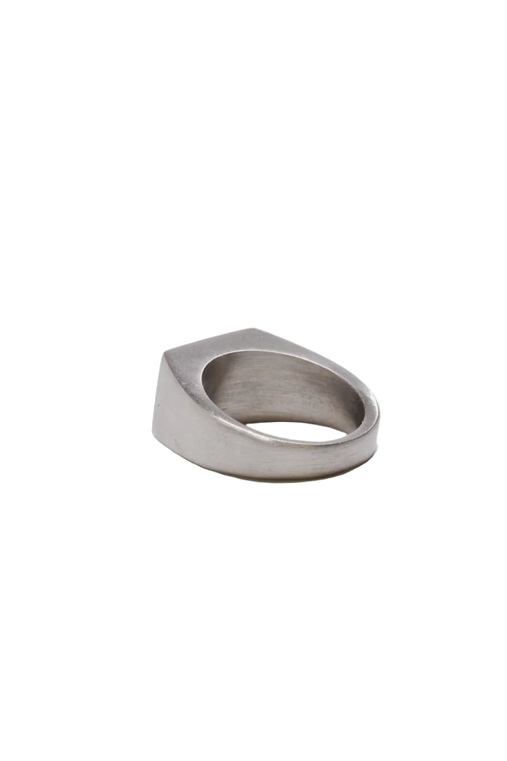 Men’s stainless steel flat-top ring shown at an angle on white background – modern minimalist jewelry from The Simple Man.