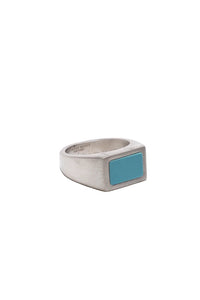 Turquoise inlay stainless steel men’s ring – flat-top design with rectangular turquoise accent from The Simple Man.