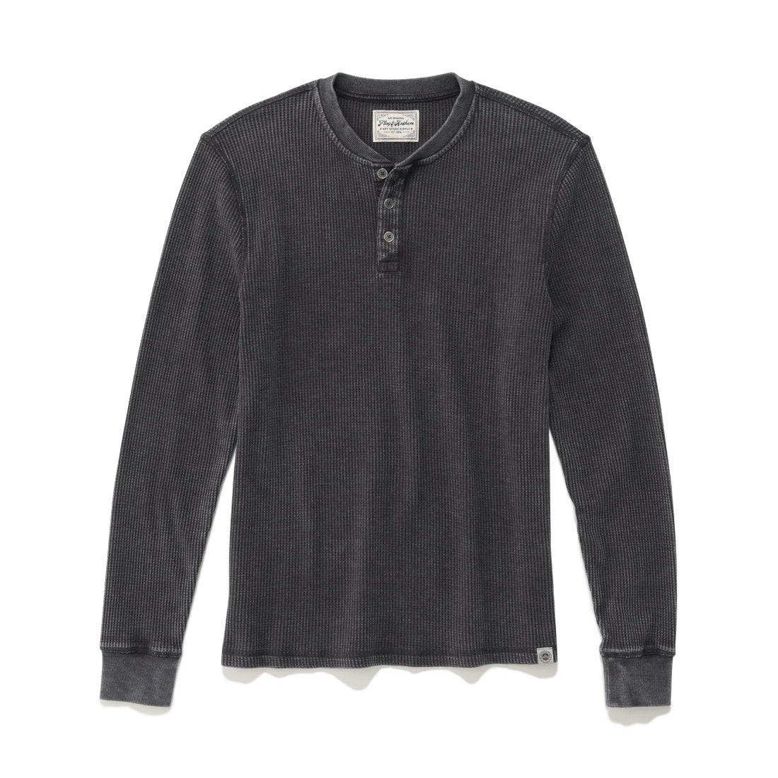 Flat lay of the charcoal vintage soft waffle long sleeve henley