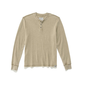 Flat lay of the tan vintage soft waffle long sleeve henley