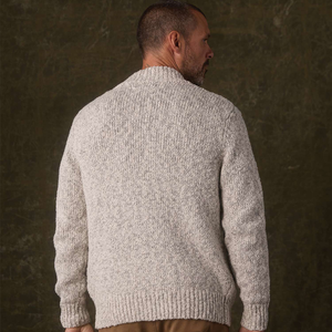 Man wearing Vintage Boucle Track Jacket in Cream Marled, back view showing stand collar and fit