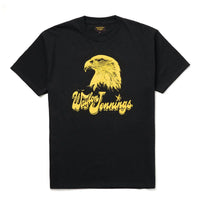 Front view of Seager x Waylon Jennings Eagle Tee in vintage black with bold yellow graphic