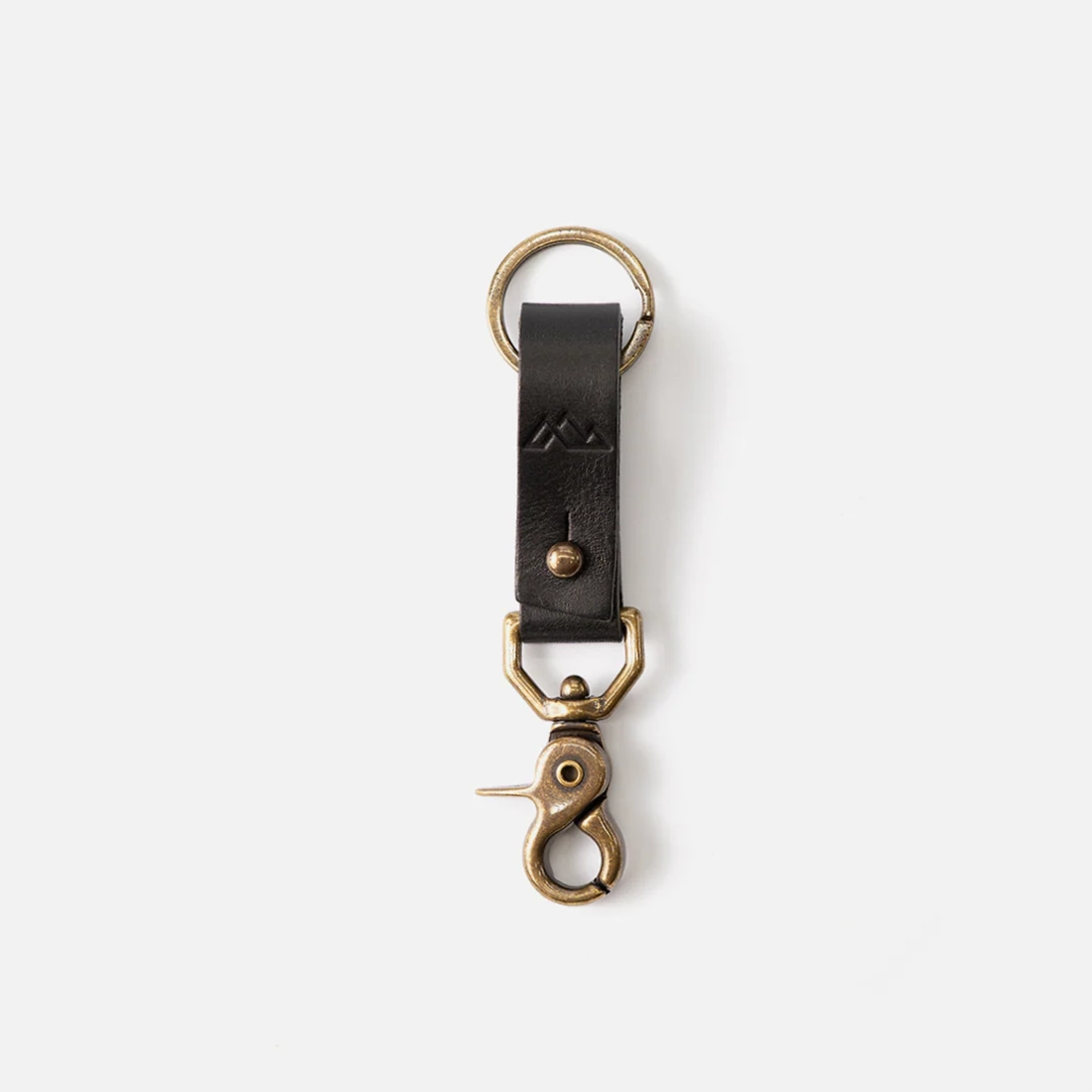 Black full grain leather keychain for men with brass swivel snap
