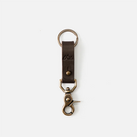 Coffee brown leather keychain with brass trigger clip and key ring