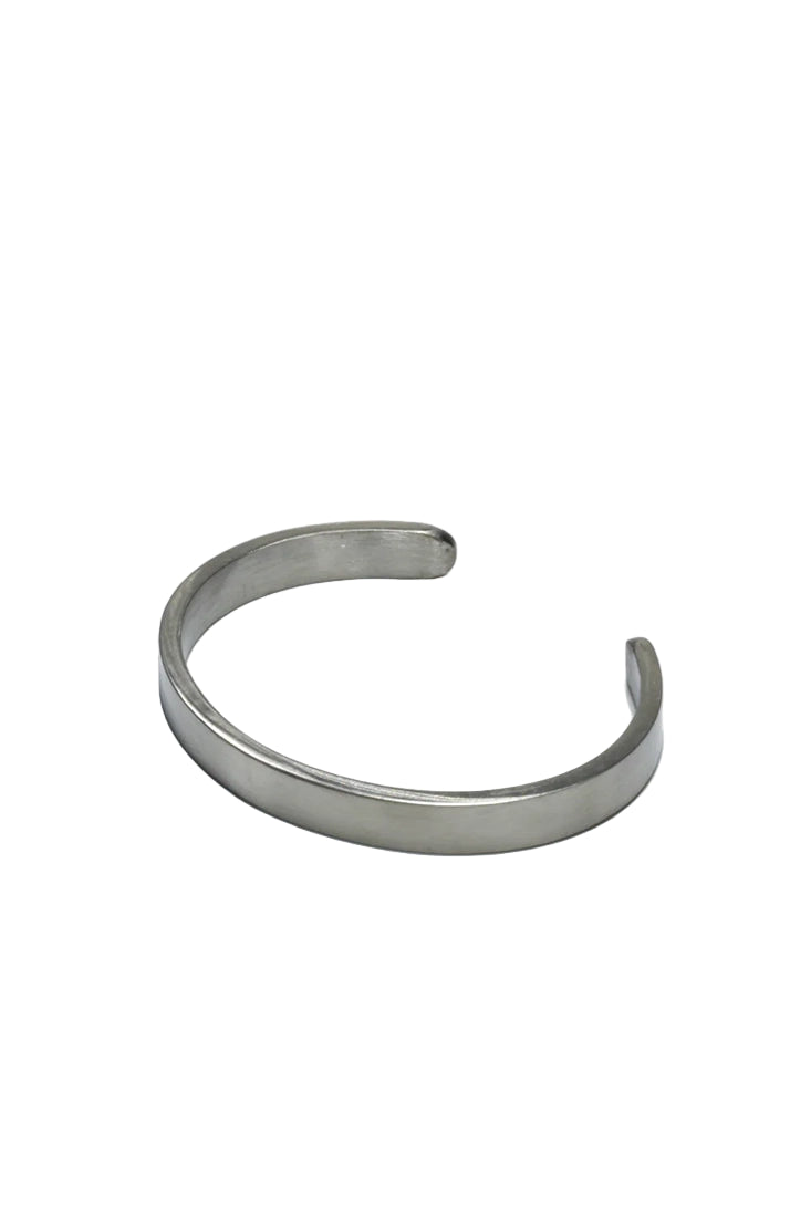 Wide stainless steel cuff bracelet for men – minimalist 8mm wristband from The Simple Man, Omaha men’s accessories collection.