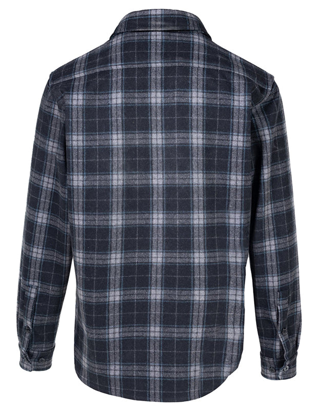 Wool Blend CPO shirt in black Plaid, rear view