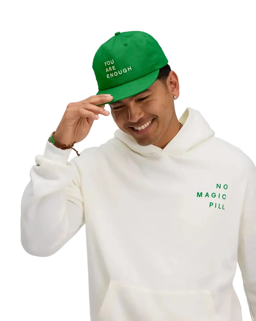 We Are Enough You Are Enough Heritage Ball Cap in Mental Health Green front view showing embroidered You Are Enough text
