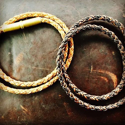 Flint Bracelet - Braided Leather Cord - .22 Brass