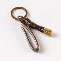Tres Cuervos Sage Key Chain with solid brass belt hook and flat ring, brown leather