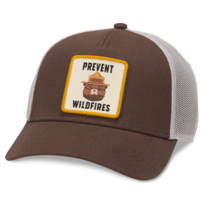 Smokey the Bear Trucker Cap in Brown with White Mesh Back