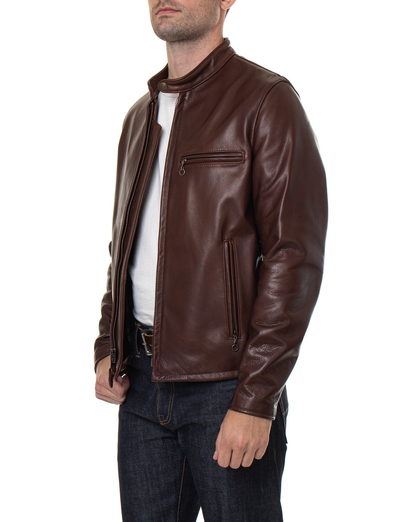 Waxed Natural Pebbled Cowhide Café Leather Jacket
