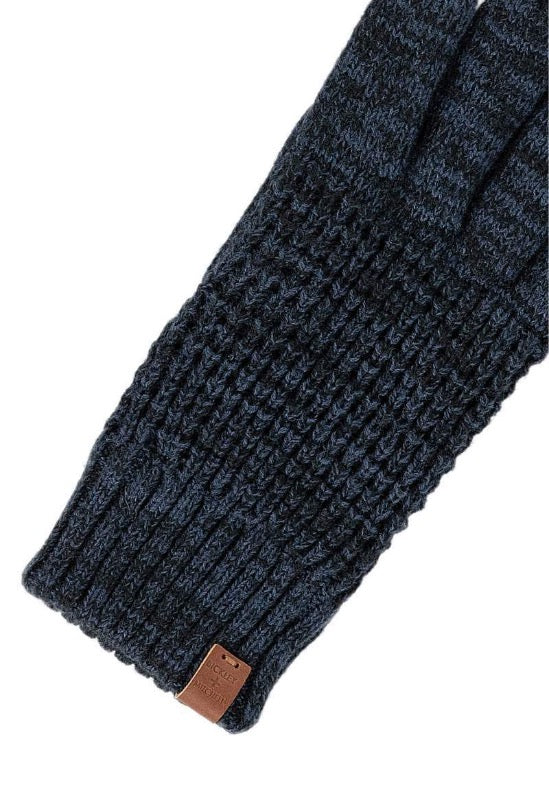 Bickley & Mitchell wool waffle knit gloves in Navy close up detail view
