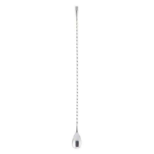 Metallic spoon with a long handle on a white background