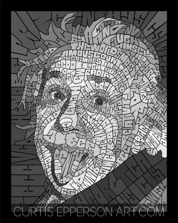 版画 roamcouch Einstein Albert Einstein- Word Mosaic Art