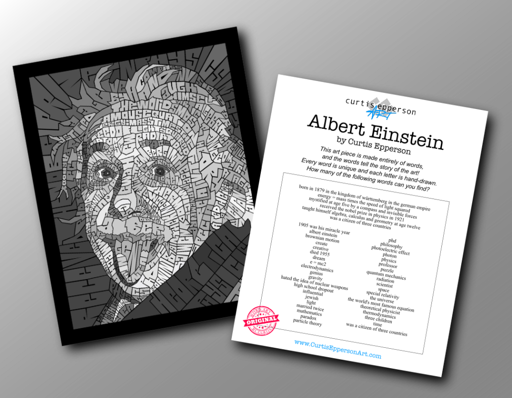 Albert Einstein- Word Mosaic Art Print -8X10