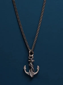 Anchor Pendant in Sterling Silver on oxidized Sterling silver chain