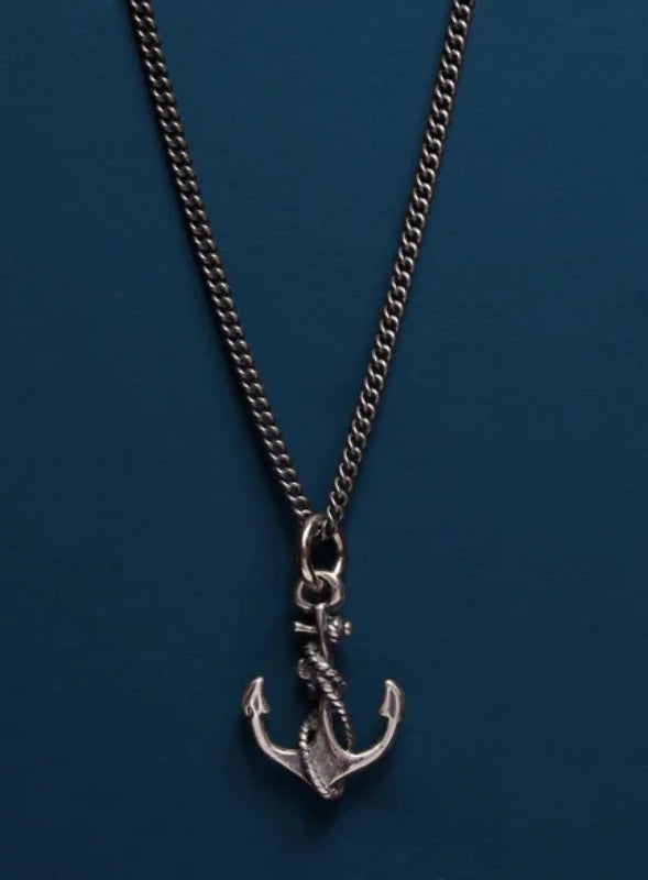 Anchor Pendant in Sterling Silver on oxidized Sterling silver chain