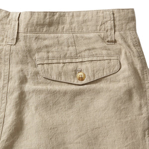 Grayers Adventura washed linen shorts in safari color Close up Flat Lay View