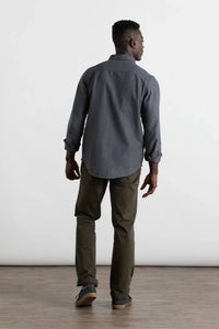 Model Wearing Bridge & Burn Bedford Herringbone shirt on Charcoal rear View