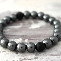 Black Hematite Men's Bracelet with black onyx and lava stone focal beads