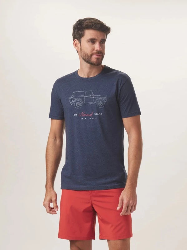 Model Wearing The Normal Brand Bronco Tee in Navy Front View