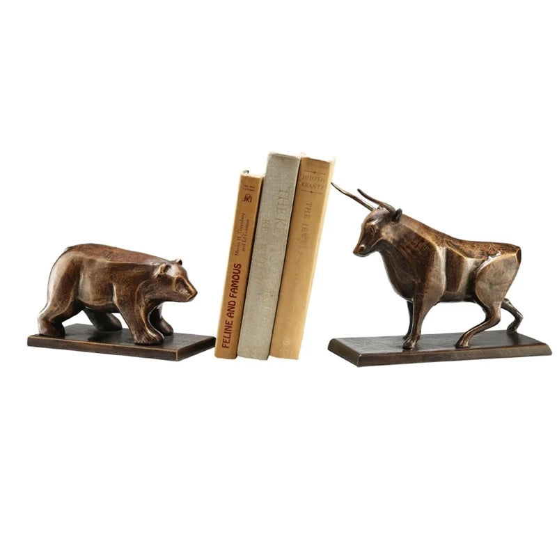 Bull & Bear bookends made of cast iron and finished with antiqued Bronze finish