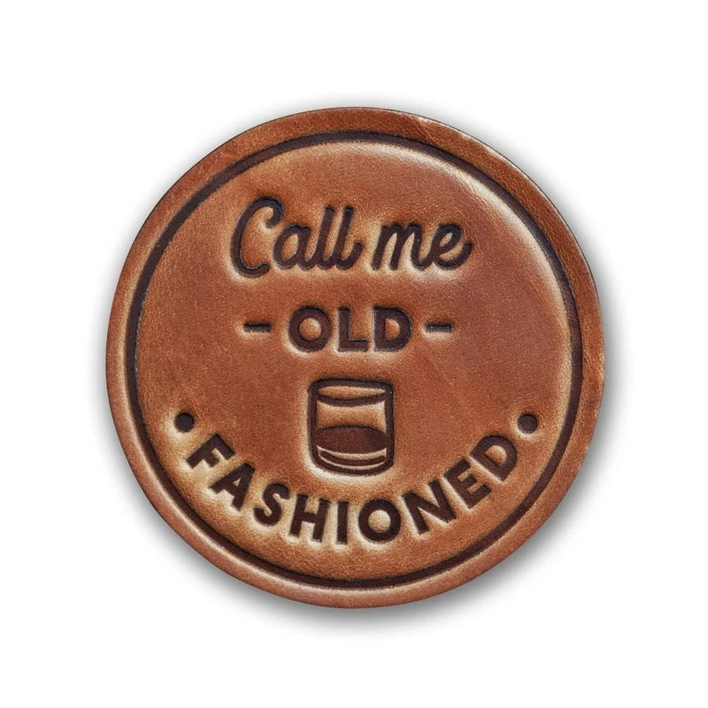 Sugarhouse Leather Coaster stamped With Call Me Old Fashioned